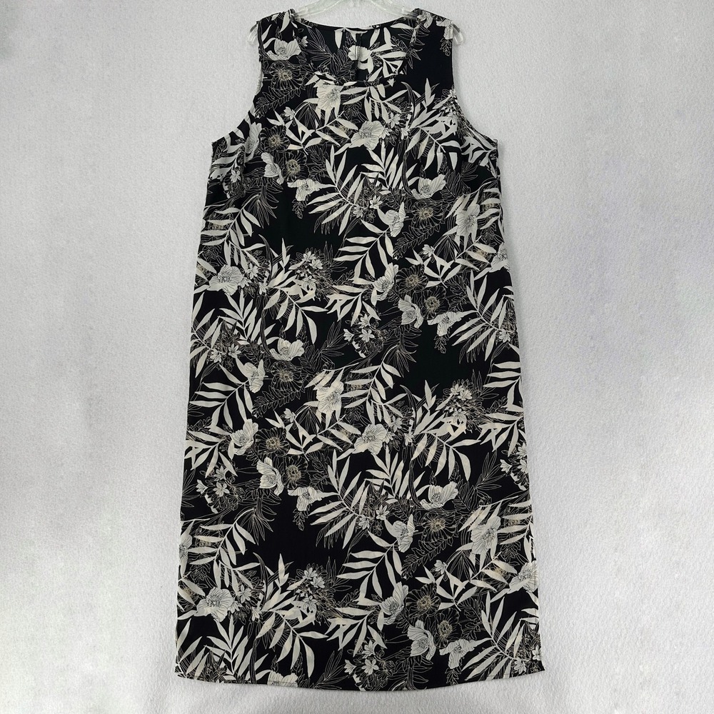 Black & White Crepe Sleeveless Dress 2XL Palm Tree‎ Print Slit